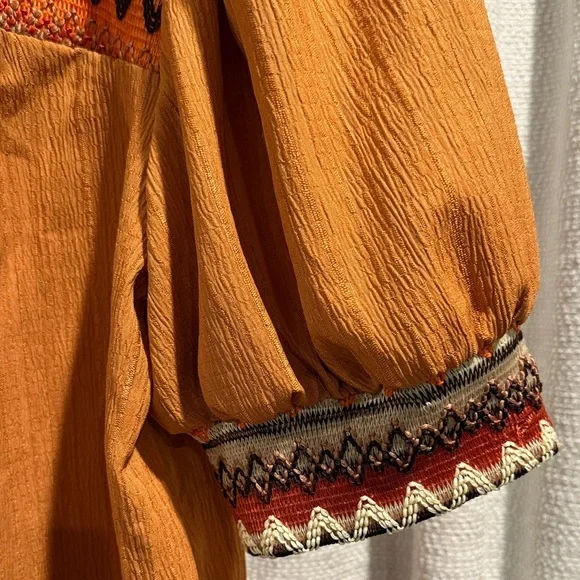 Boho 70’s vibe Embroidered Detailed top Sz.XL rusk orange color - Picture 4 of 11